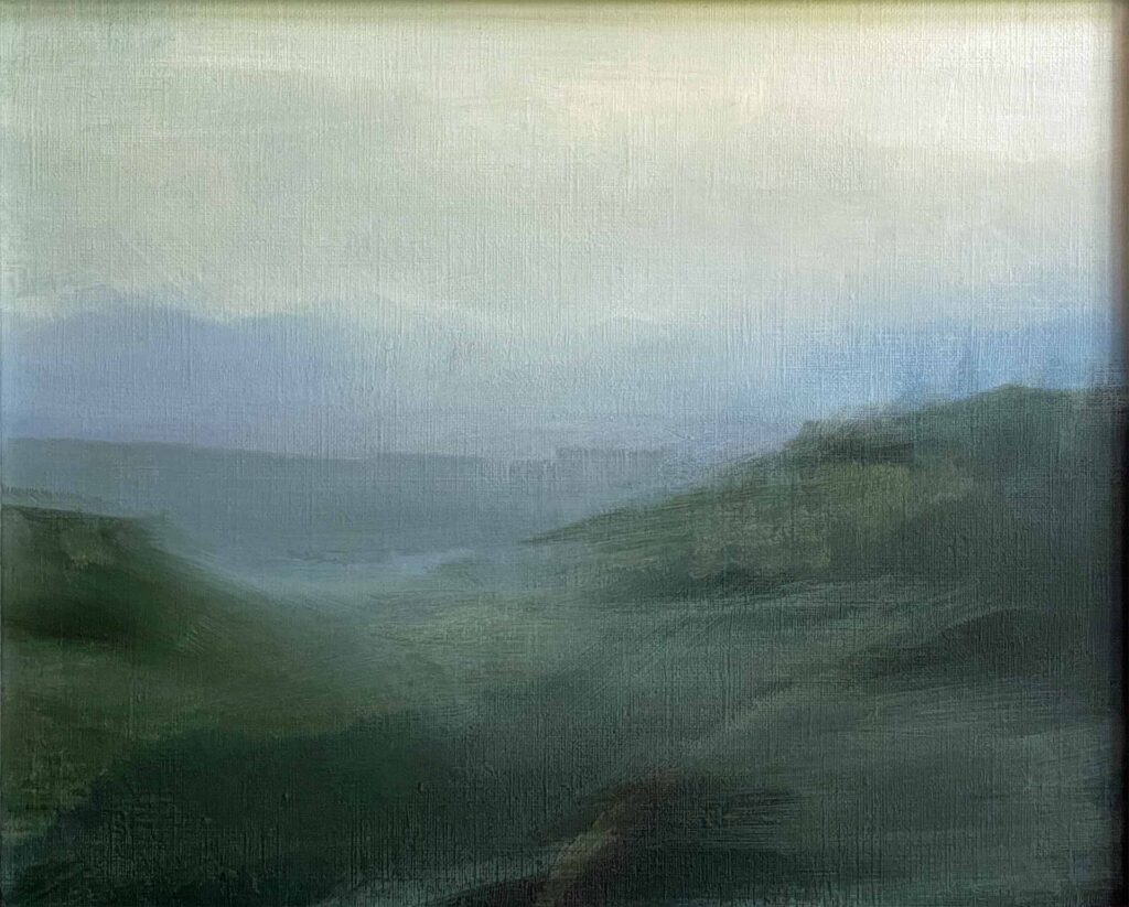 Umbrian Dawn No 1, Acrylic Sketch of Dawn Light Over an Italian Valley By Victoria Orr Ewing