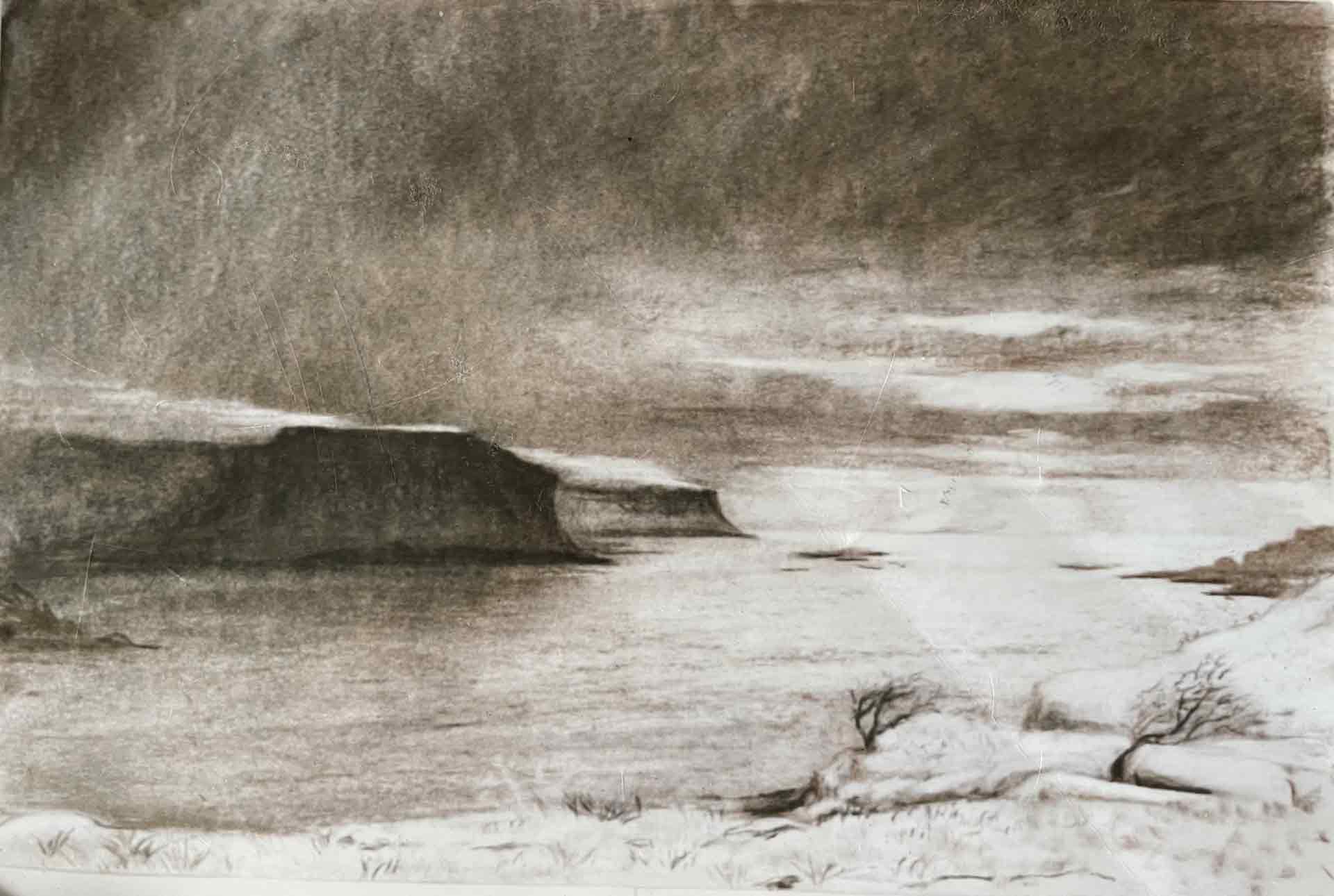 Grubin Cliffs In The Snow, Isle Of Mull. Charcoal Drawing oby Victoria Orr Ewing