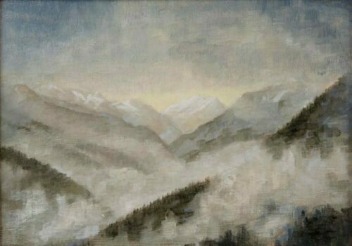 Plein Air Sketch Of Cloudy View From Les Allues by Victoria Orr Ewing