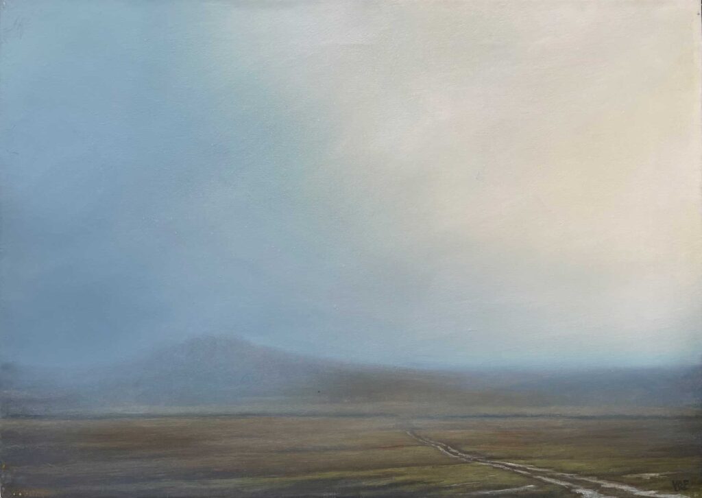Evening Light On Laughter Tor Dartmoor - Contemporary Landscape Painting by Victoria Orr Ewing