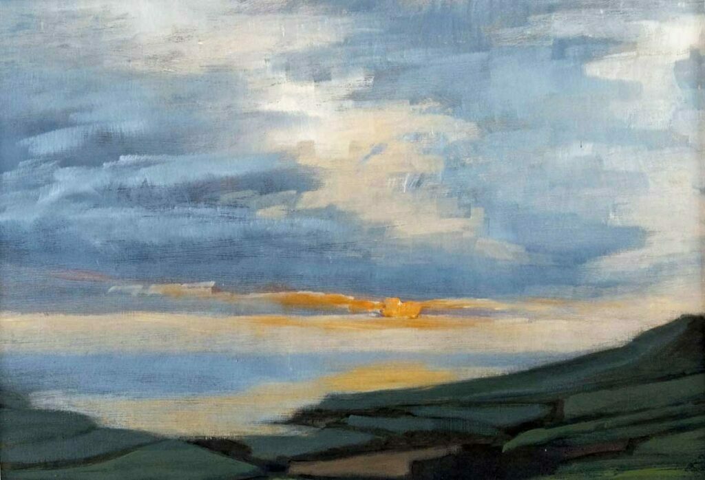 Plein Air Sketch Of Sunset From Kimmeridge, Purbeck by Victoria Orr Ewing